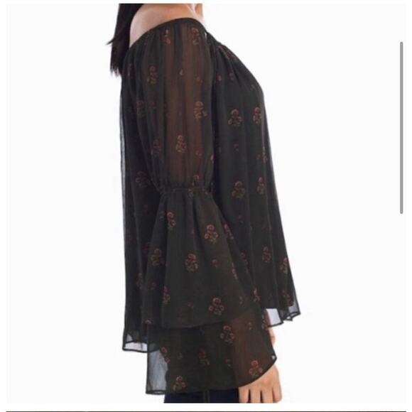 WHBM Whimsigoth Top Sheer Floral Bell Sleeve Peasant Boho Fairy Goth Vamp Green - Picture 2 of 11